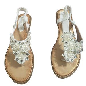 Diamonds & Pearls Thong Sandal Perfect for Wedding, Birthday, Vacation Size 40